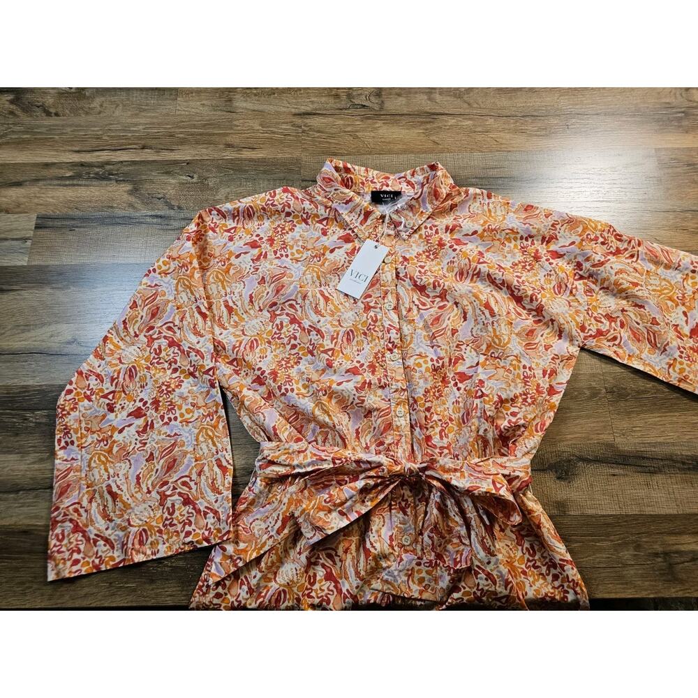 Vici Collection Floral Coastal Romper NWT Women's L Resortwear Belted Tie - Picture 3 of 9